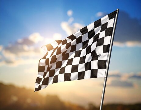 checkered flag on blue sky background