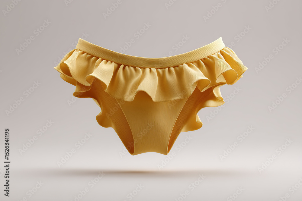 Poster floating yellow garment with ruffles against a neutral backdrop. simple yet eye-catching with its so