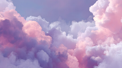 Fototapeta premium Soft, billowing clouds create a stunning display of pink and purple colors during sunset, offering a peaceful view