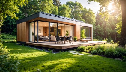 ecological house in a green environment, eco-friendly housing, concept of living