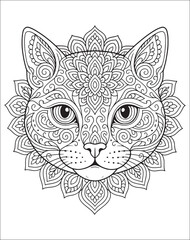 Fototapeta premium Cat Animal Mandala Coloring Page for Adults.