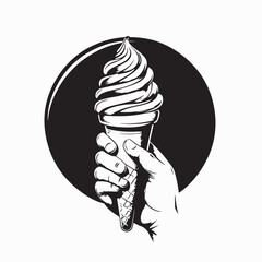 Hand Holding Ice Cream Cone Vector Image Isolated on white Background.