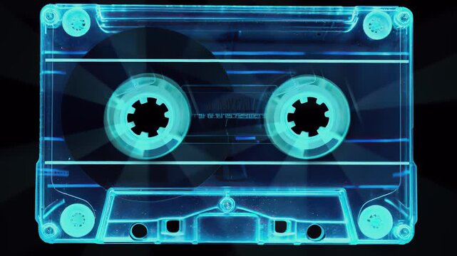 Blue neon music audio cassette tape