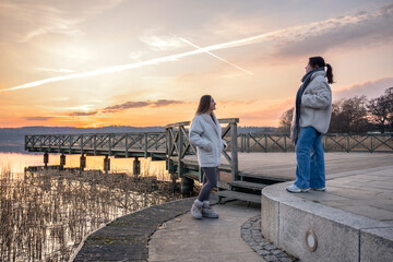 Walk along the promenade. A walk by the sea. Walking in nature. Sunset.