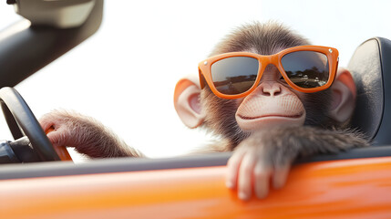 Cool Monkey Driving in Orange Car: A Fun Summer Road Trip