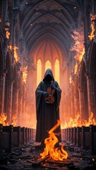 Moody Forest with Mysterious Hooded Stranger