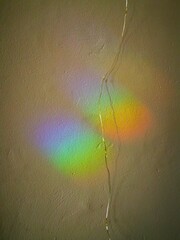 Rainbow spectrum refraction on the wall texture with  LED strip with flashlights