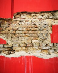 Old Red Brick Wall With Decay Background 
