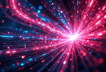Obraz premium Dynamic digital light rays with pink and blue hues radiating outward in a vibrant burst