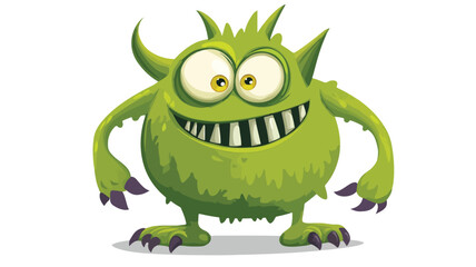 Fototapeta premium Cute Funny Green Monster Vector Illustration Isolated on White Background