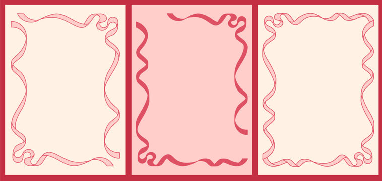 Versatile vintage frame template set. Elegant ribbon designs. Background set for greeting cards, invitations, and romantic-themed events