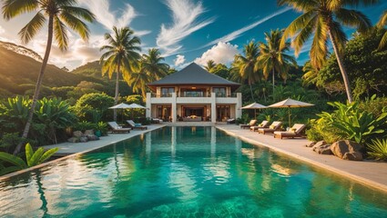 A luxurious villa with an infinity pool in a tropical paradise offers ultimate relaxation.