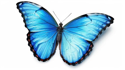 Obraz premium Vibrant blue morpho butterfly with detailed wing patterns displayed