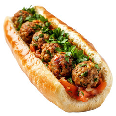 Isolated meatball sub on white background