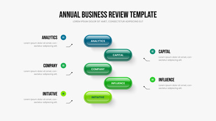 Modern Innovation 5 Element Infographic Frame Design. Consulting Development Five Step Diagram Slide Template. Advertising Growth Slideshow Layout Vector Illustration.