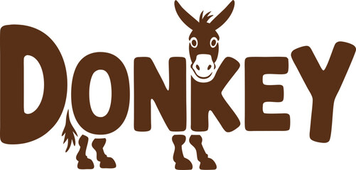 Word "Donkey" creatively stylized, with a cute donkey character © Jude