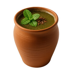 Matka Jaljeera Drink in Traditional Earthen Clay Cup Transparent Background