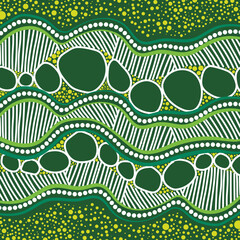 Abstract Aboriginal Landscape illustration in Green Tones