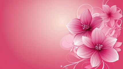Pink flowers, elegant design, soft background, greeting card