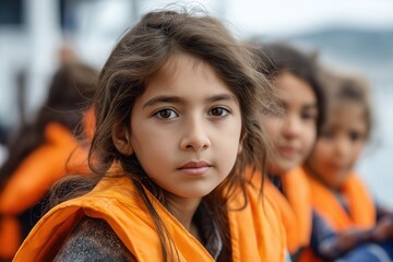 Refugee Child Wearing Life Vest Shows Resilience Hopeful Future