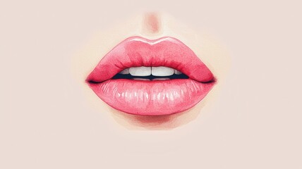 Fototapeta premium International makeup day with lipstick and cosmetics idea. Stylized illustration of lips in soft pink.
