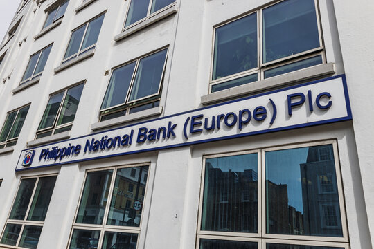 Philippine National Bank (Europe) Branch Signage on Facade. London, UK, 6 April 2024