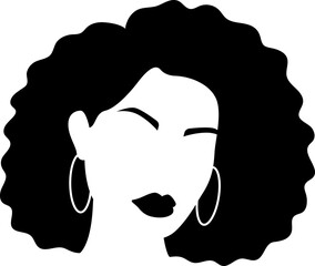 Short Braided Afro African American Character Silhouette Black  Faceless Woman