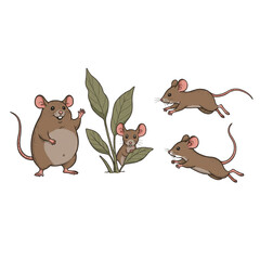 Adorable Mouse Characters Playful Poses Scalable Graphic Design Elements Perfect for Children's Books or Branding Projects