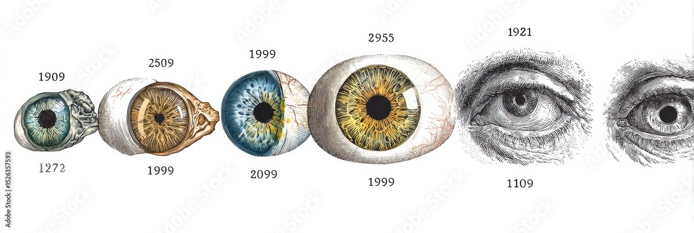 Poster Eye Evolution Depicted From Early Age to Senior in an Infographic Style Illustrating Changes Through the Years Accurately and Informatively