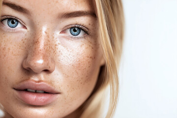Close-Up of a Beautiful Woman with Freckles