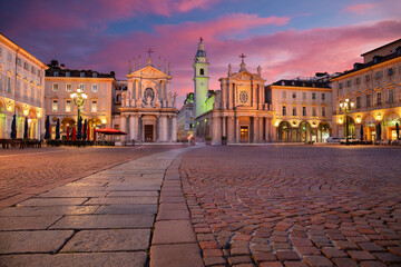 Turin, Italy. Cityscape image of St. Charles Square in Turin, Italy during summer sunset.