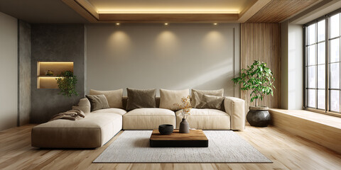 A stylish living room with a modern fireplace and television, Modern luxury living room interior design