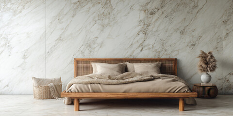Serene Bedroom Retreat: a bright and airy bedroom features a minimalist bed, A minimalist bedroom with a framed art print above the bed, 