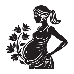 Pregnant woman silhouette with floral design and graceful beauty