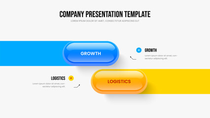 Corporate Visualization 2 Element Diagram Slideshow Design. Digital Campaign Two Step Infographic Slide Template. Market Development Frame Layout Vector Illustration.