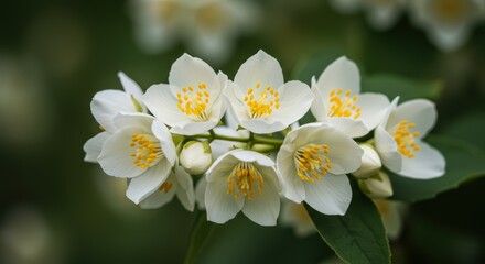 Obraz premium Aromatic Jasmine Blooms Capture the Essence of Springtime Serenity Delightful Fragrant Flowers Evoke a Sense of Natural Beauty and Floral Charm