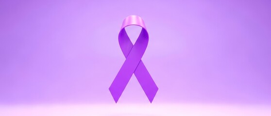 Alzheimer's and Brain Awareness Month concept. Purple ribbon on lilac background. Symbolic for Pancreatic cancer, Cancer Day, Overdose and Domestic violence awareness. Banner with copy space