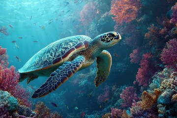 Fototapeta premium sea turtle swimming in water 