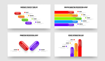 Modern Planning 4 5 2 3 Option Diagram Presentation Layout Set. Creative Campaign Four Five Two Three Element Infographic Frame Template Vector Illustration Collection.