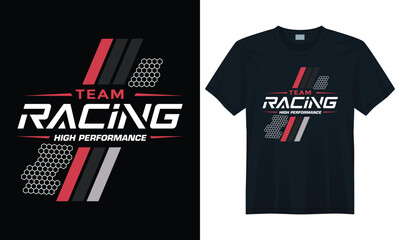 T-Shirt design with bold typography and dynamic speed lines, Racing team © Beatriz