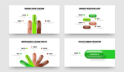 Investor Innovation 3 4 5 1 Option Diagram Slide Template Set. Product Portfolio Three Four Five One Step Infographic Presentation Layout Vector Illustration Collection.