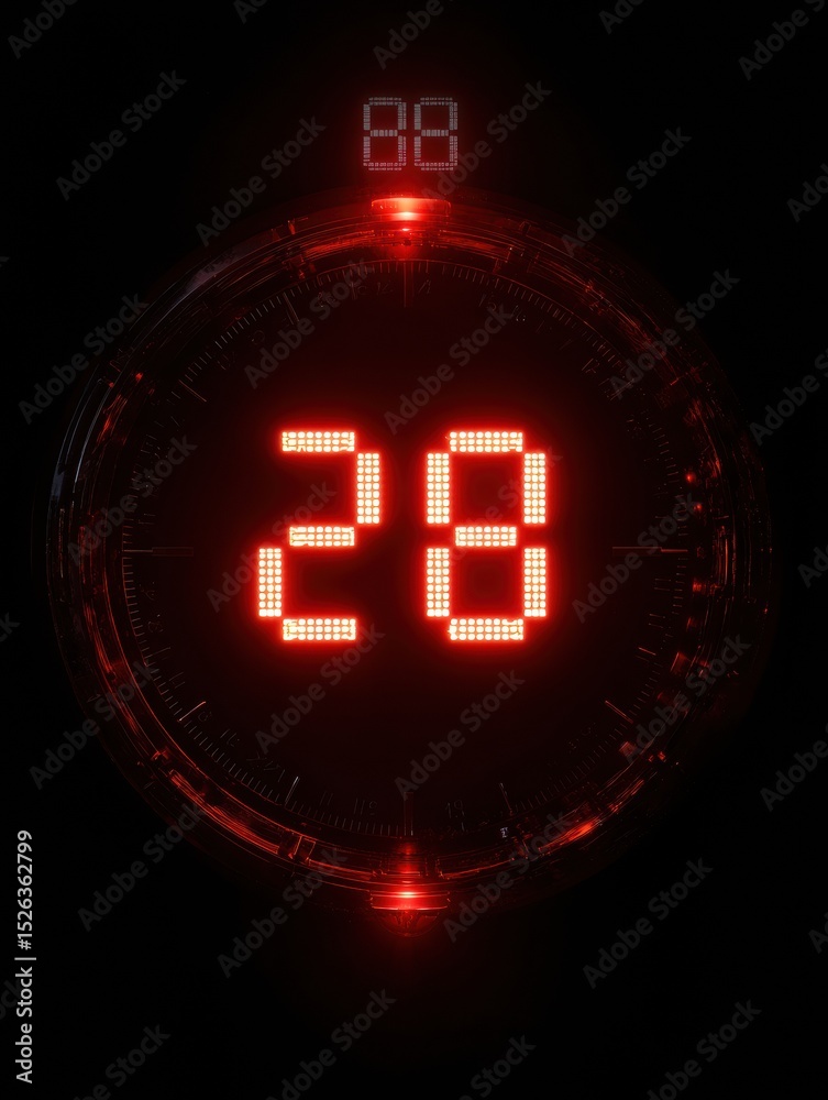 Poster Countdown Clock Displaying 28 Seconds in a Vibrant Red Glow With Upper Space Ready for Additional Text