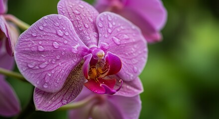 Pink Orchid with Water Droplets Close Up