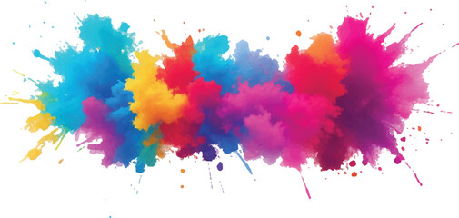 A Modern and Colorful Aquarelle Art Piece Featuring Explosive Watercolor Streaks, Splashes, and Brush Marks on a White Canvas, Creating a Dynamic and Playful Splash Effect.
