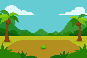 Obraz premium Tropical Paradise Landscape Palm Trees, Mountains, and Lush Green Plains