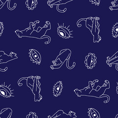 Outline Vector Seamless Pattern of Panther Animal Eye Background for Fashion Wrapping Print Fabric