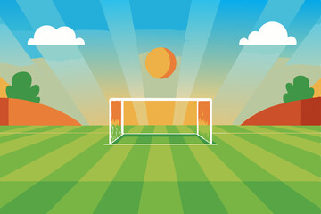 Sunset Soccer Goal A Vibrant Illustration of a Football Field at Golden Hour