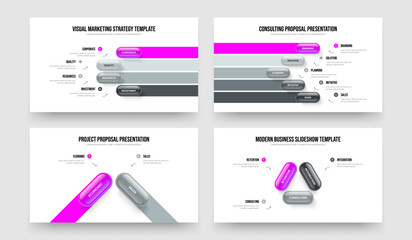 Product Proposal Four Five Two Three Step Diagram Slideshow Design Vector Illustration Set. Corporate Innovation 4 5 2 3 Element Infographic Presentation Layout Bundle.