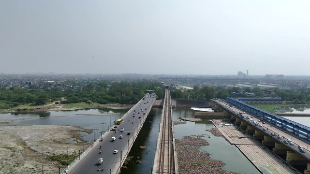 An Aerial Shot of Kalindi Kunj Bridge in Delhi, NCR, India
