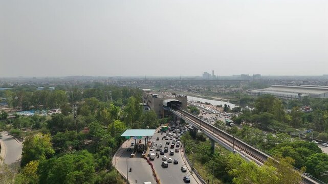 An Aerial Shot of Kalindi Kunj Bridge in Delhi, NCR, India
